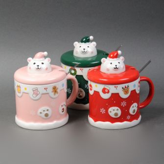 Чашка з кришкою "Різдвяне ведмежа" в асортименті