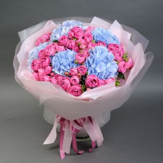 Букет з гортензією і трояндою Місті Бабблз