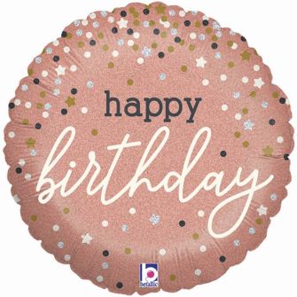 Куля "Happy Birthday" рожеве конфеті 46 см